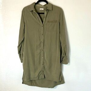 Faherty Green Shirt Dress Button Down Embroidered M